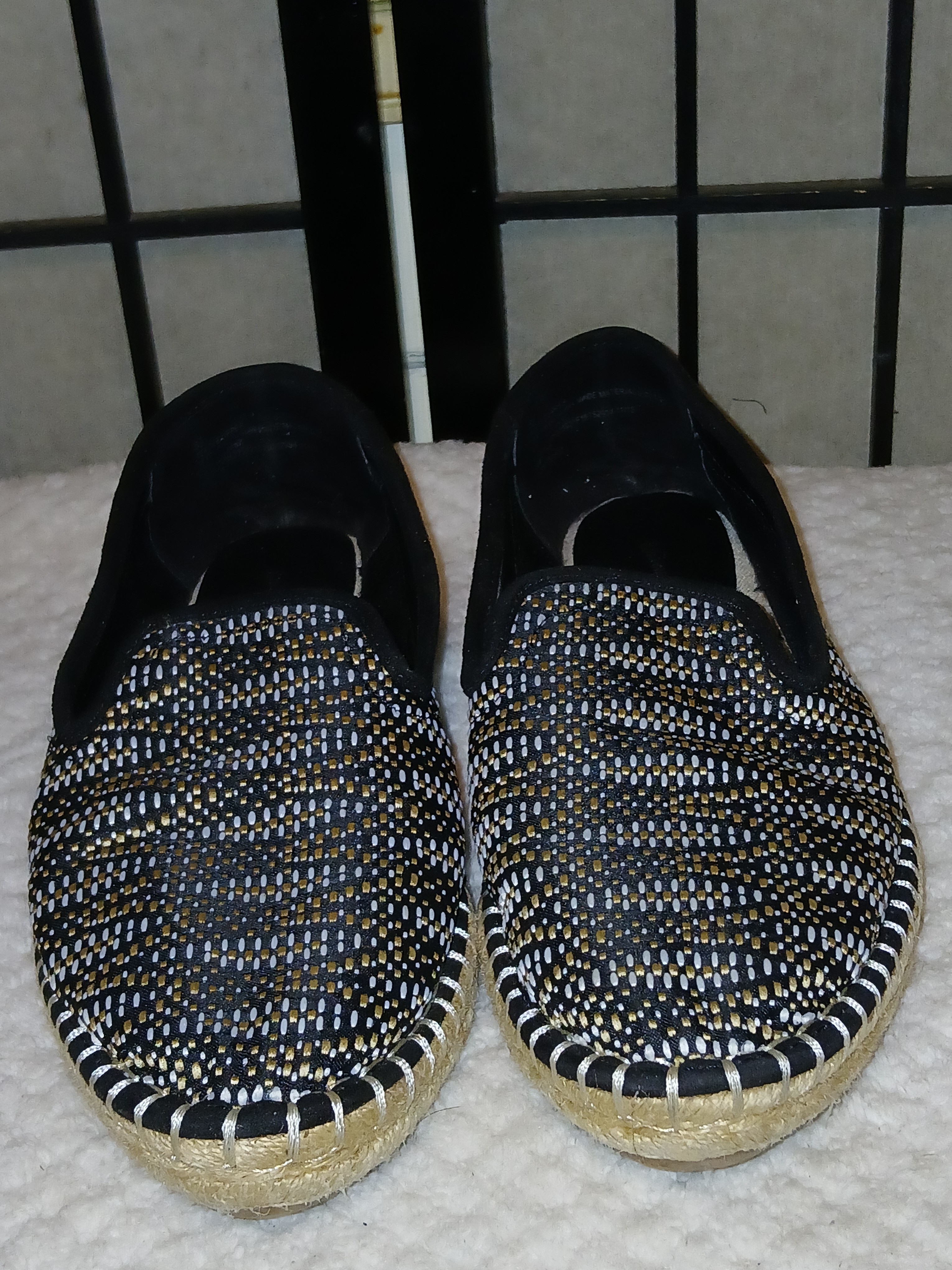 Universal Thread Black Woven Espadrilles With Gold And White Accents